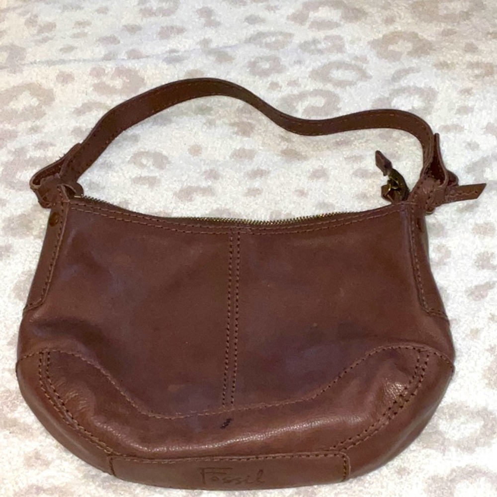 Brown leather fossil BoHo shoulder handbag purse